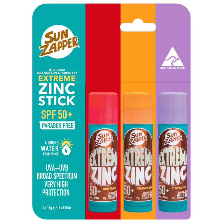 Sun Zapper Extreme Red, Orange & Purple Zinc sticks SPF 50+