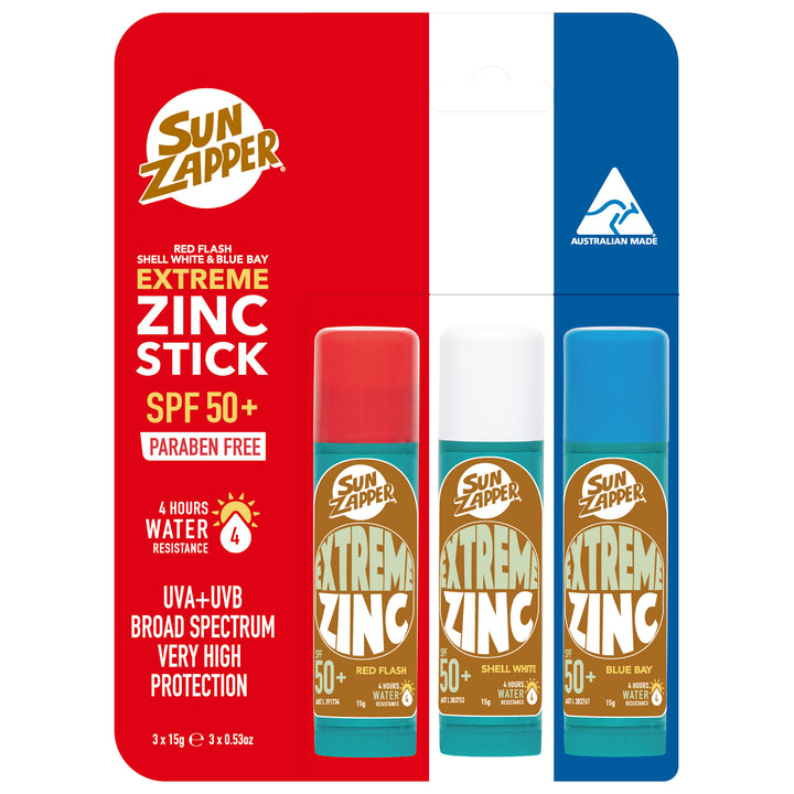 Sun Zapper Extreme Red, White & blue Zinc sticks SPF 50+