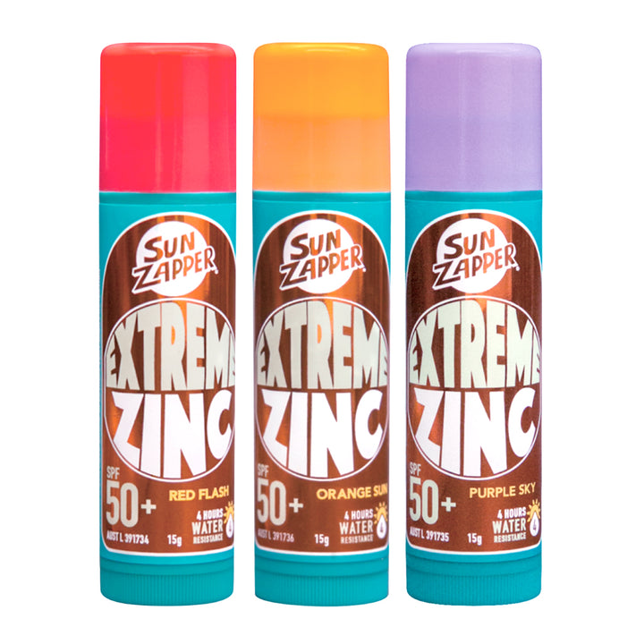 Sun Zapper Extreme Red, Orange & Purple Zinc sticks SPF 50+